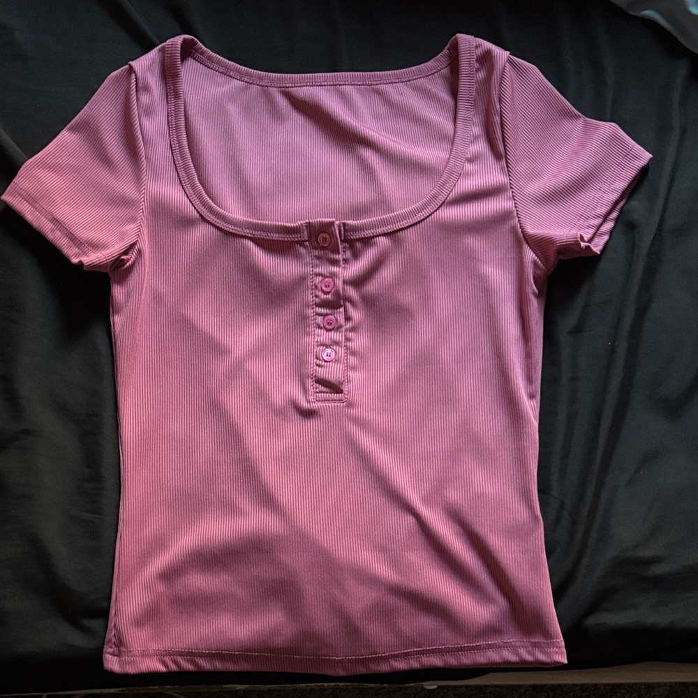 SHEIN Mauve Buttoned Short Sleeve Top
